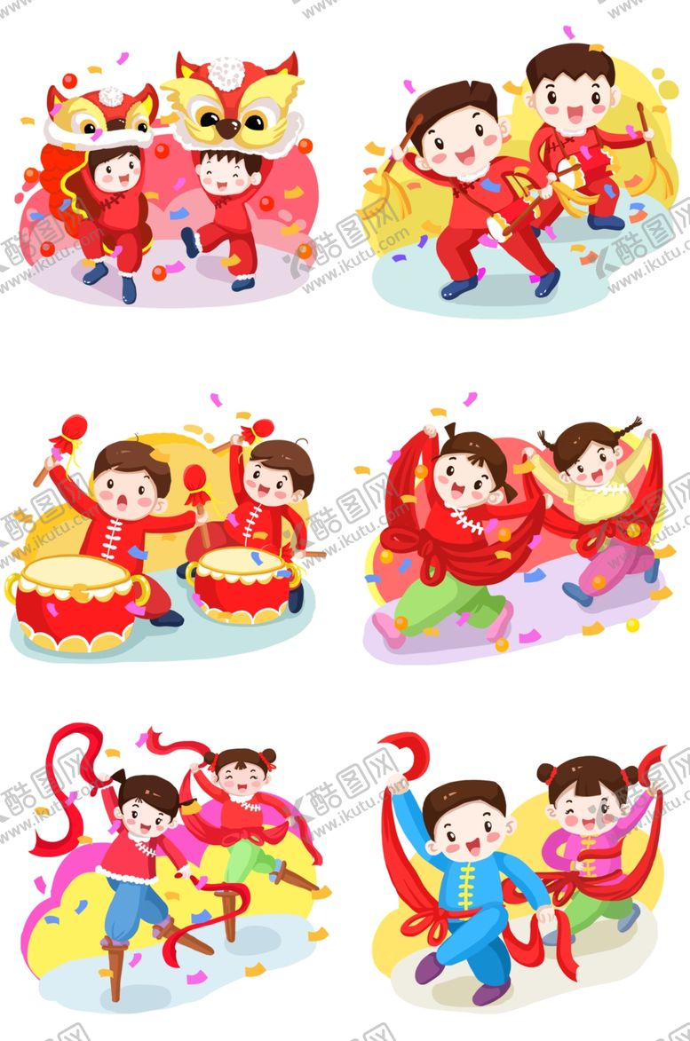 编号：43234507091221327185【酷图网】源文件下载-卡通欢庆过大年插画设计
