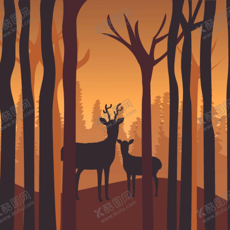 编号：89389109260537152530【酷图网】源文件下载-北欧森林麋鹿装饰画