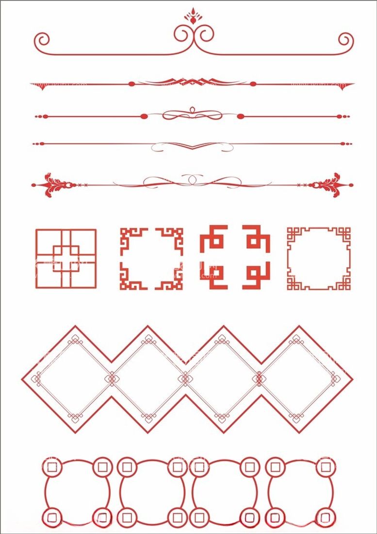 编号：40593611251743197778【酷图网】源文件下载-中国风回形边框标题框分割线