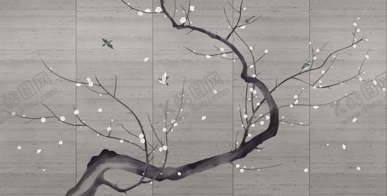 编号：14742210230510114422【酷图网】源文件下载-花鸟画梅花背景墙