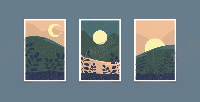 编号：68645210120704591754【酷图网】源文件下载-三幅自然风景插画作品
