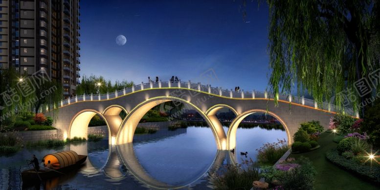 编号：75106205151958185827【酷图网】源文件下载-桥梁景观夜景效果图图片