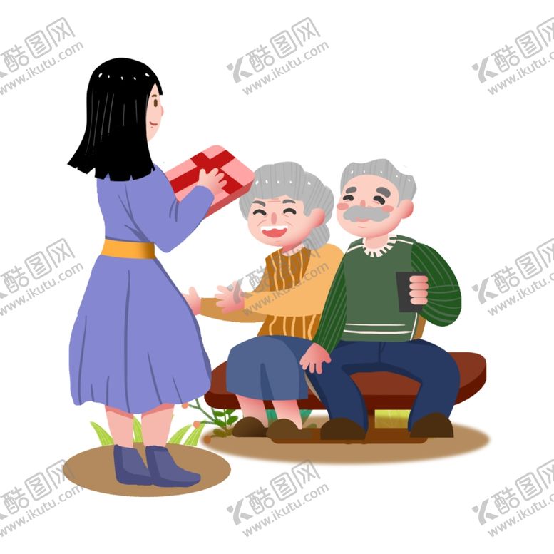编号：53213509150231059473【酷图网】源文件下载-女孩送长辈老人礼物素材重阳节