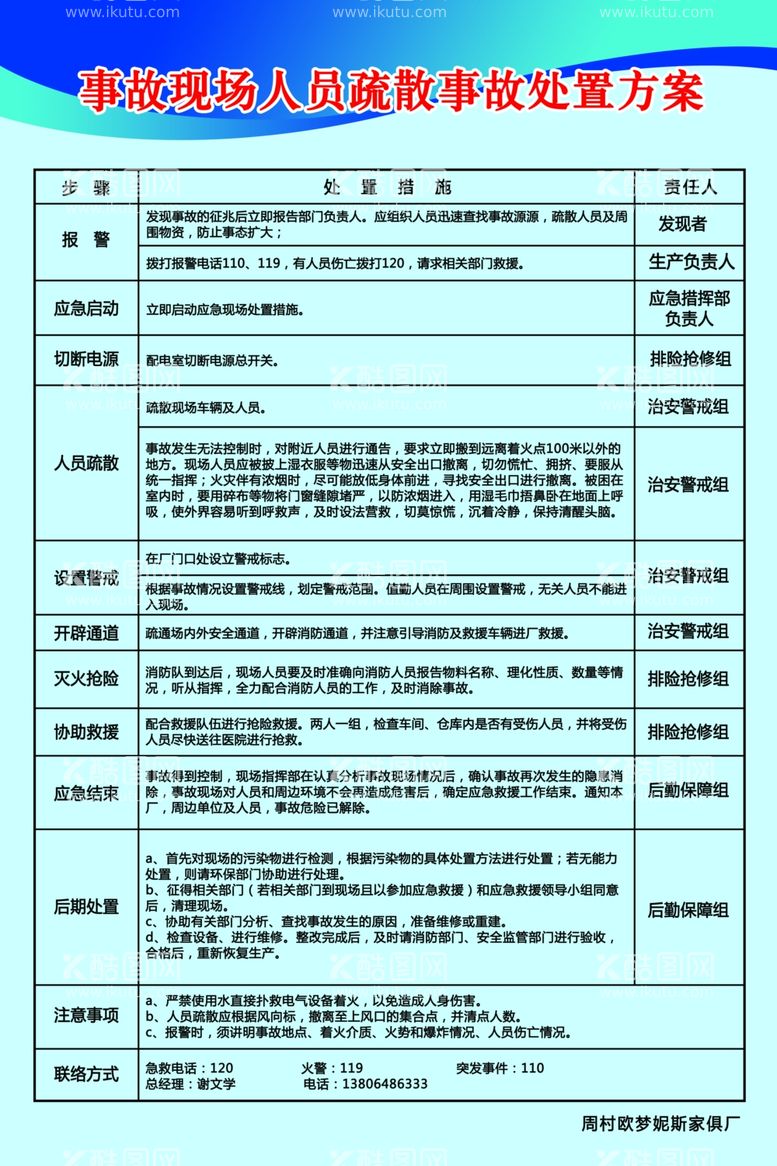 编号：74386712040137548072【酷图网】源文件下载-家具厂事故现场人员疏散处置方案