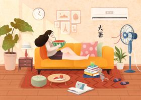 大暑手绘女孩