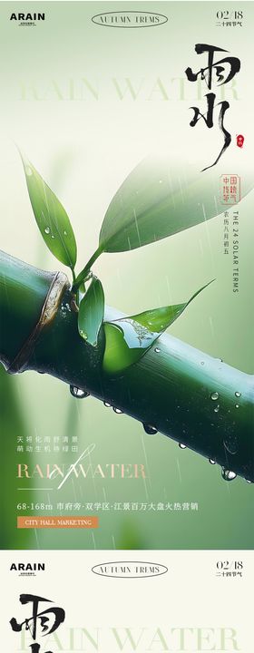 雨水节气新竹摄影海报.