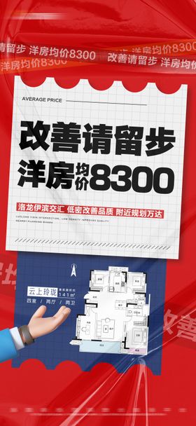 地产红色改善户型大字报海报