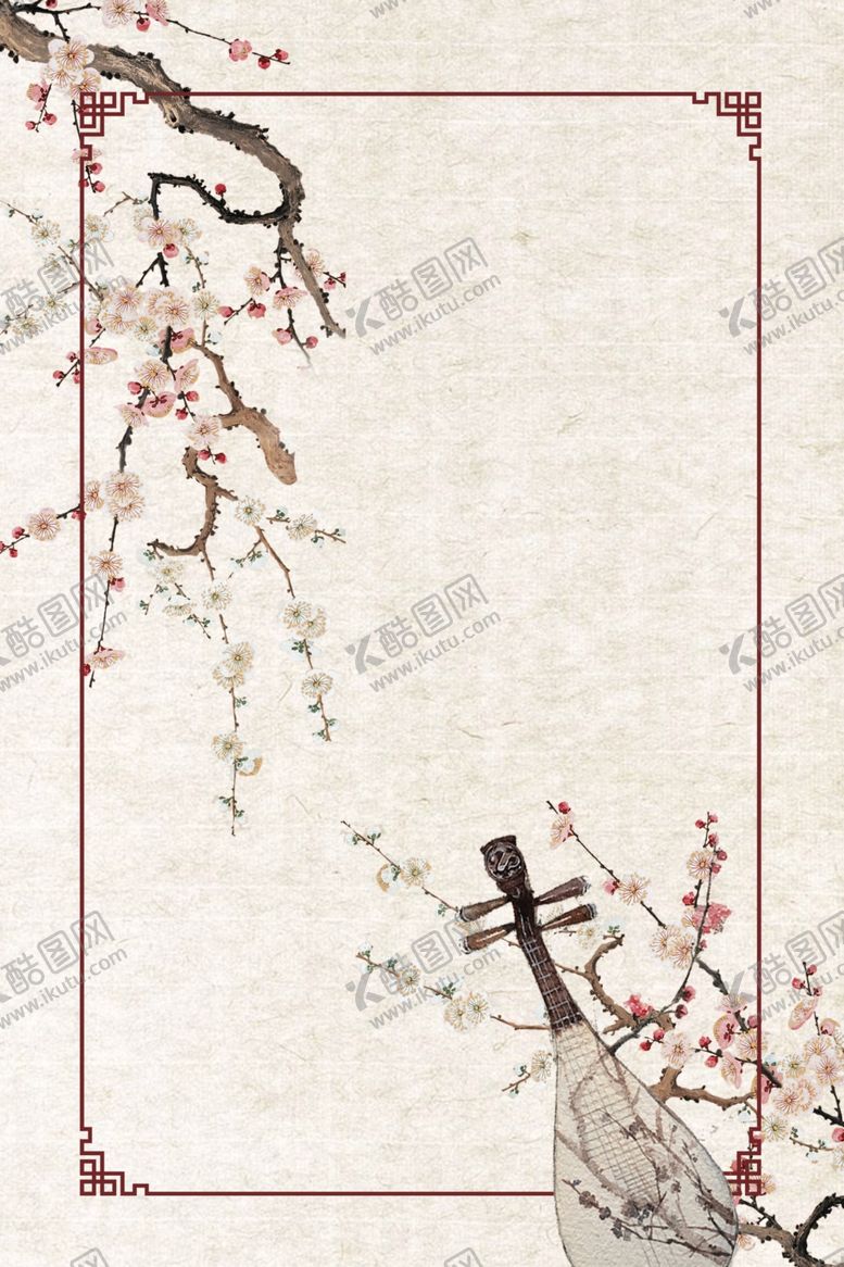编号：74656109290536557808【酷图网】源文件下载-易图网_梅花琵琶边框工笔画图片