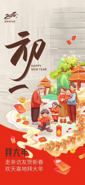 大年初二喜庆传统年俗画面