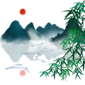 中国风手绘水墨风景山水画