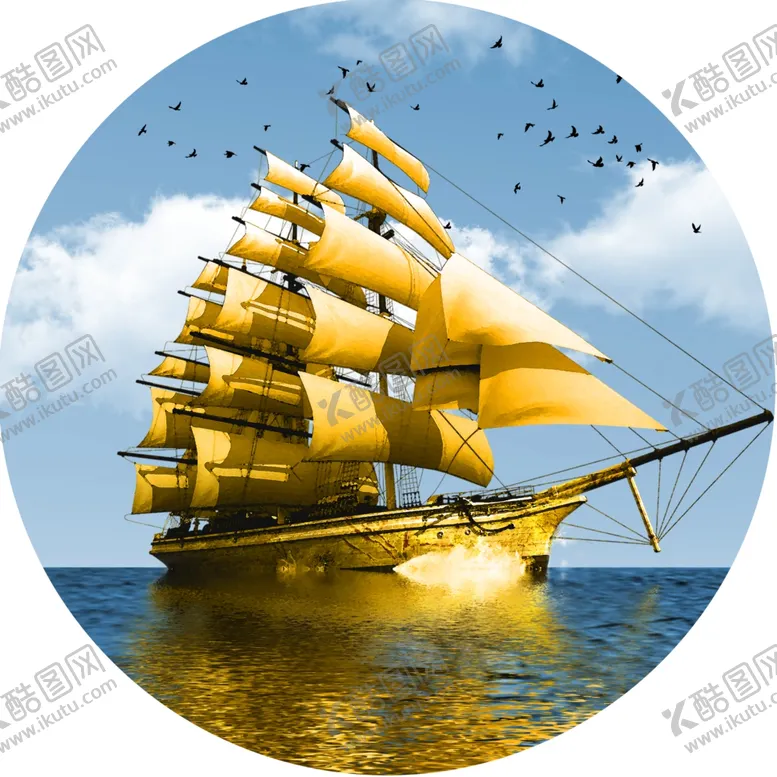 编号：76431111231046265293【酷图网】源文件下载-一帆风顺海景圆形挂画装饰画
