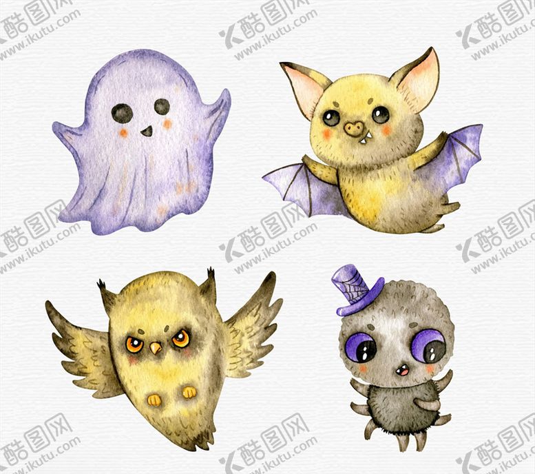 编号：93706009262119502335【酷图网】源文件下载-4款水彩绘万圣节角色