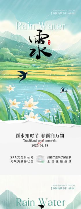 雨水节气插画海报