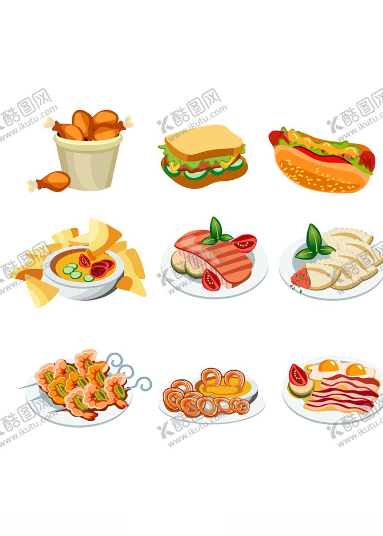 编号：98345409201014511075【酷图网】源文件下载-多种食物的矢量卡通手绘