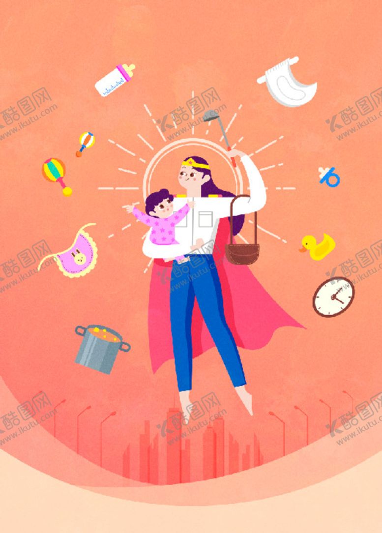 编号：05612910081507086134【酷图网】源文件下载-超人妈妈小孩儿童育儿强大女性