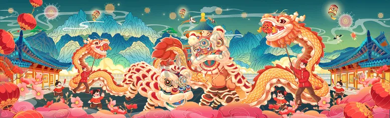 编号：16247809170241060927【酷图网】源文件下载- 虎年舞狮国潮海报图片