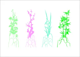梅兰竹菊四屏硅藻泥高清花鸟条屏
