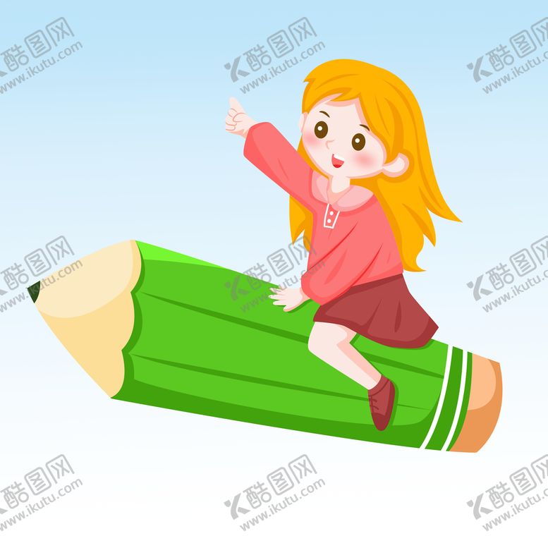 编号：16793510211603438291【酷图网】源文件下载- 坐铅笔上的女孩