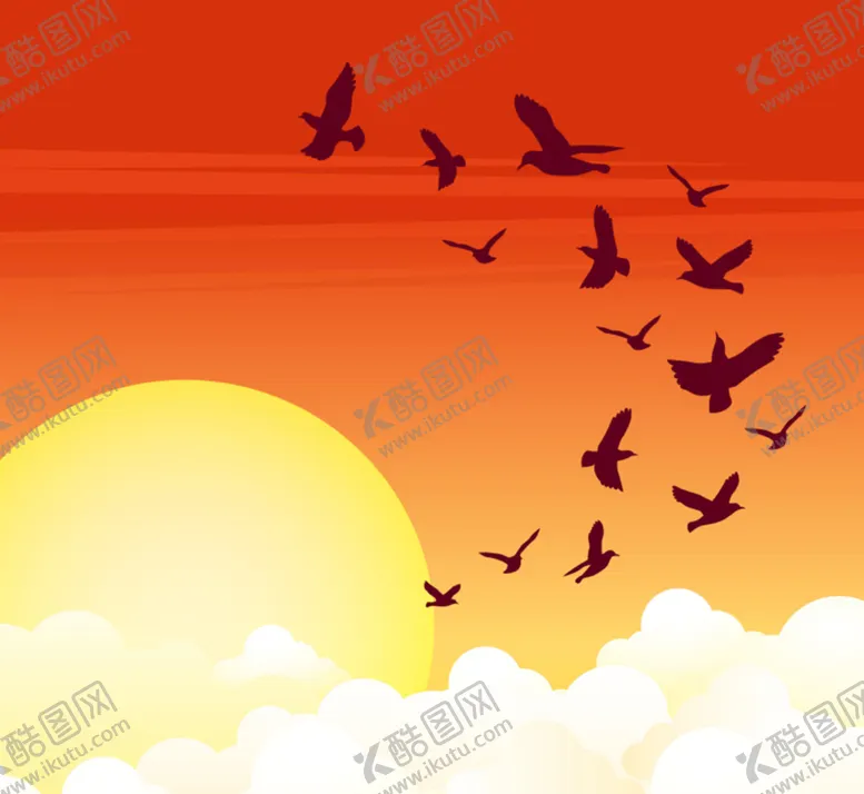 编号：37289409302309450157【酷图网】源文件下载-夕阳鸟群剪影