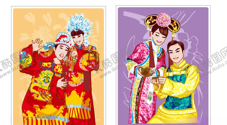 编号：19917105040310375595【酷图网】源文件下载-结婚新人唯美婚纱照矢量情侣