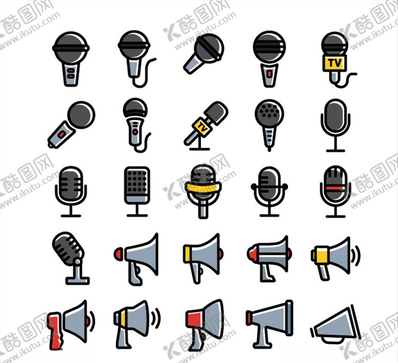 编号：35179610042033559497【酷图网】源文件下载-话筒和喇叭图标矢量图