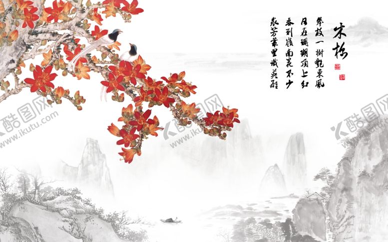 编号：79772305010051099810【酷图网】源文件下载-工笔花鸟电视背景墙