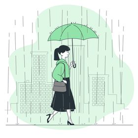 春天背景下雨天气卡通桥河流春分花