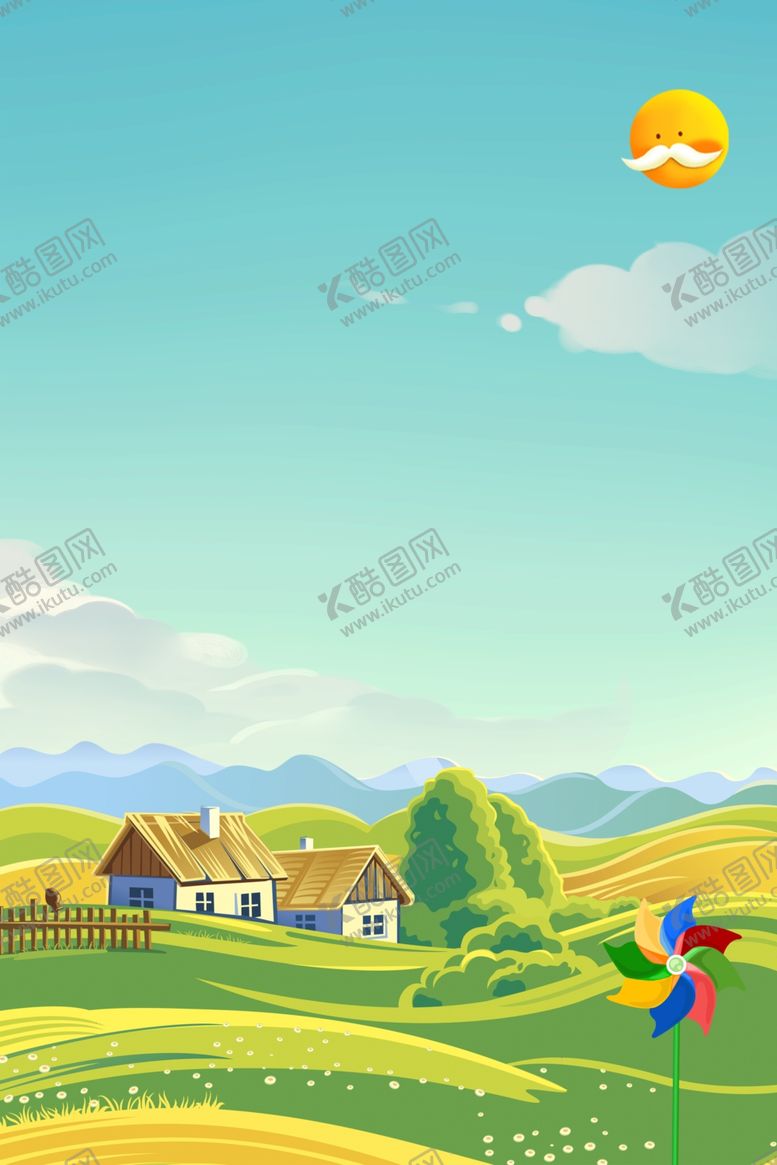 编号：31738206300348096955【酷图网】源文件下载-卡通户外天空草地背景