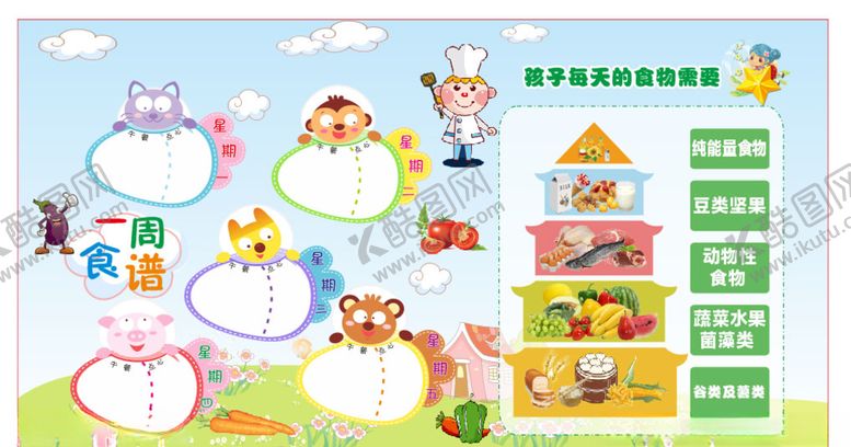 编号：33756306242339313608【酷图网】源文件下载-一周食谱幼儿园食谱学校食谱