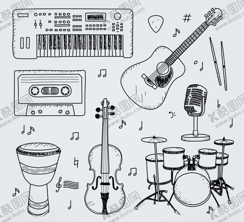 编号：75360309280719448404【酷图网】源文件下载-手绘乐器设计矢量素材