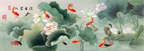 清香宜人荷花沙发背景墙