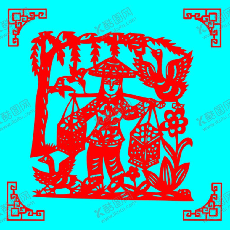 编号：27861409260526588215【酷图网】源文件下载-挑担剪纸