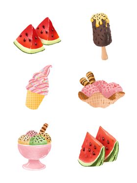 卡通手绘夏季解暑食物水果元素