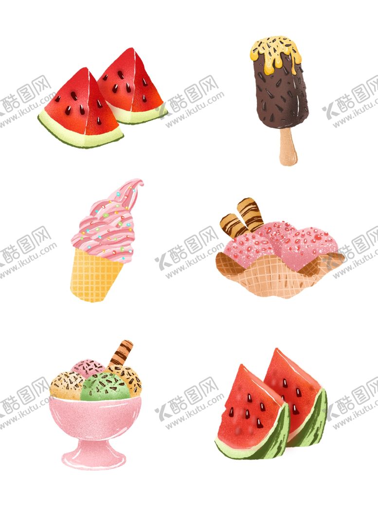 编号：53825510220941356251【酷图网】源文件下载-卡通手绘夏季解暑食物水果元素