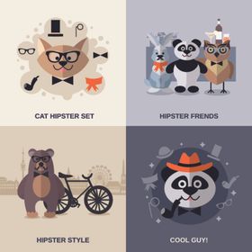 可爱动物时尚服饰插画