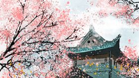 武汉建筑国风插画卡通背景素材
