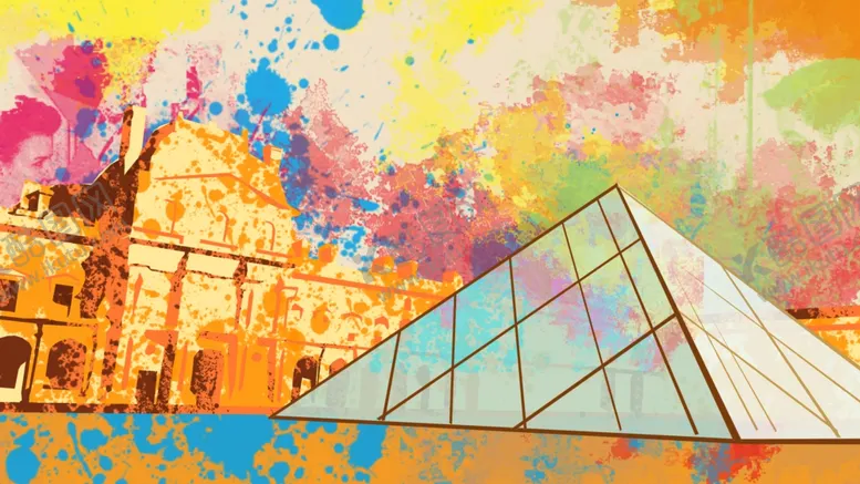 编号：59720509102240235020【酷图网】源文件下载-法国卢浮宫水彩画油画