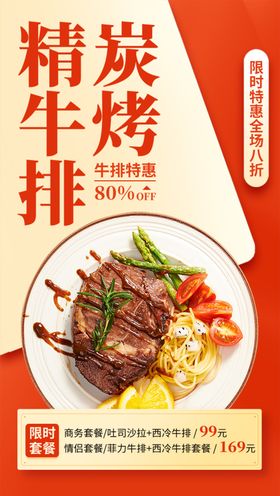 炭烤精牛排美食海报