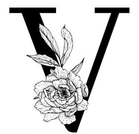 字母白描花朵EPS