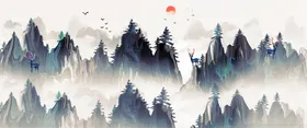 水墨山水中式画背景墙装饰画