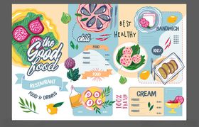 多彩美食插画贴纸集合