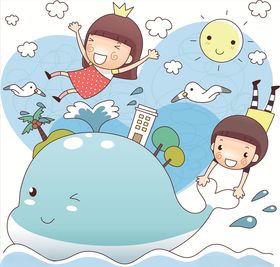 小船海洋插画卡通背景素材