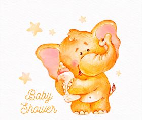 彩绘橘色大象迎婴海报