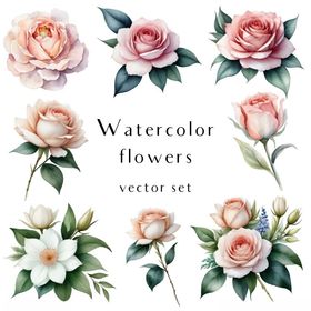水彩花卉矢量图素材集
