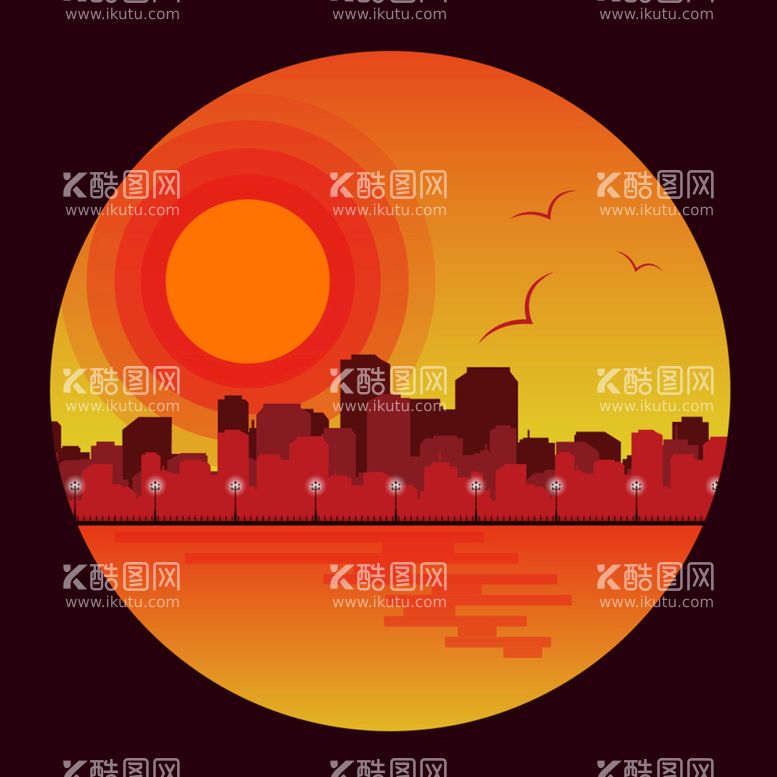 编号：42772701310204469486【酷图网】源文件下载-矢量AI图形夕阳微光插画