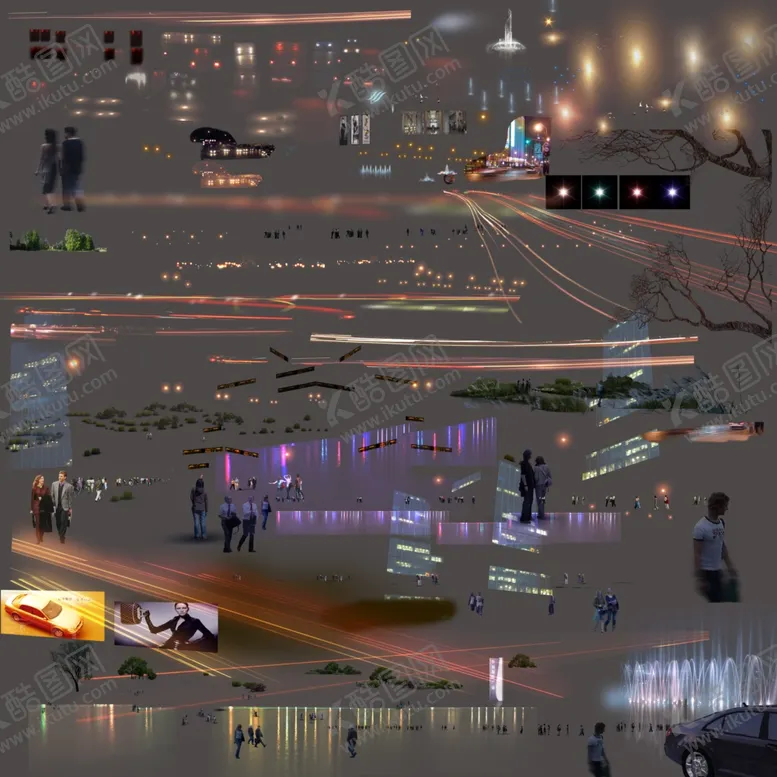 编号：74592309161411124284【酷图网】源文件下载-车行线人物汽车尾灯素材夜景亮化