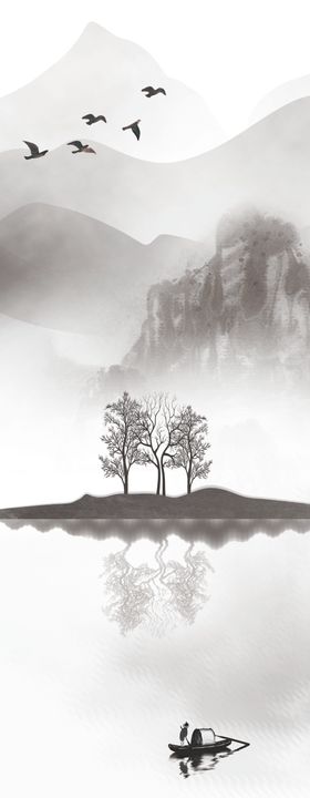 新中式意境山水玄关画