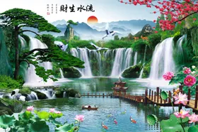流水生财家和富贵海报广告中国风