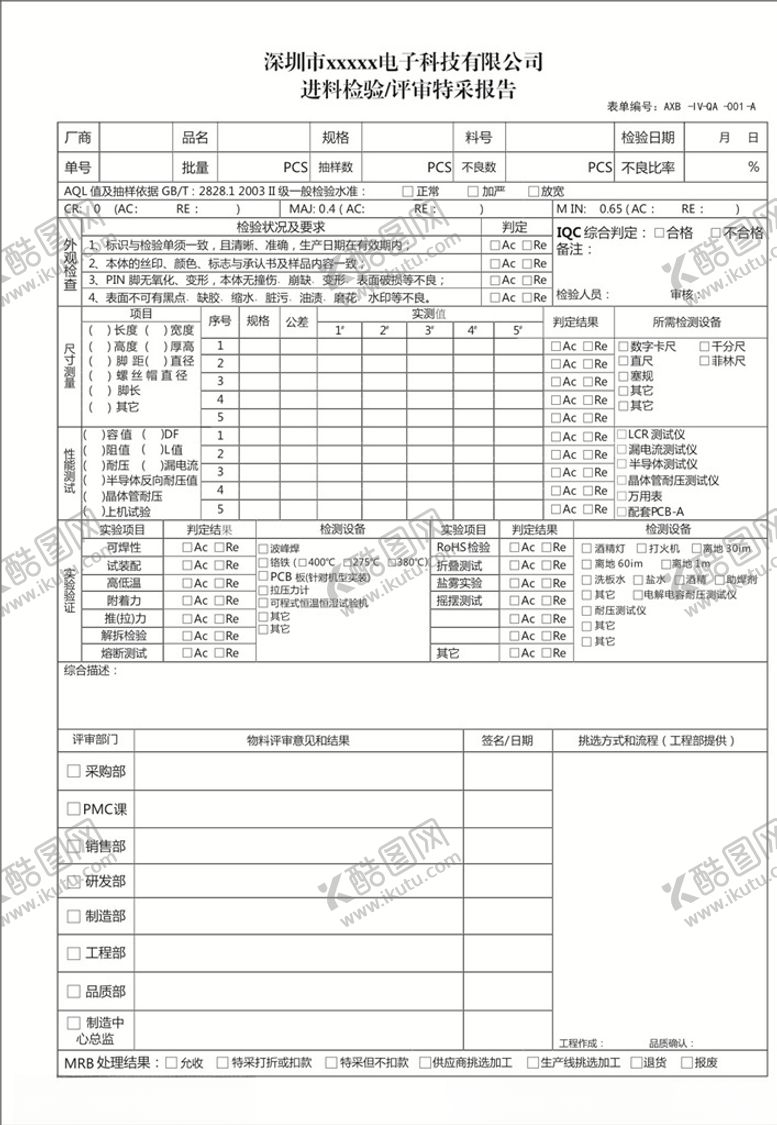 编号：79812807040715112583【酷图网】源文件下载-进料检验评审特采报告