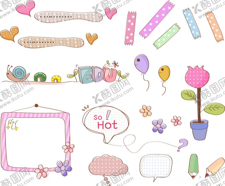 编号：21055212181750195801【酷图网】源文件下载-可爱手绘装饰元素集合